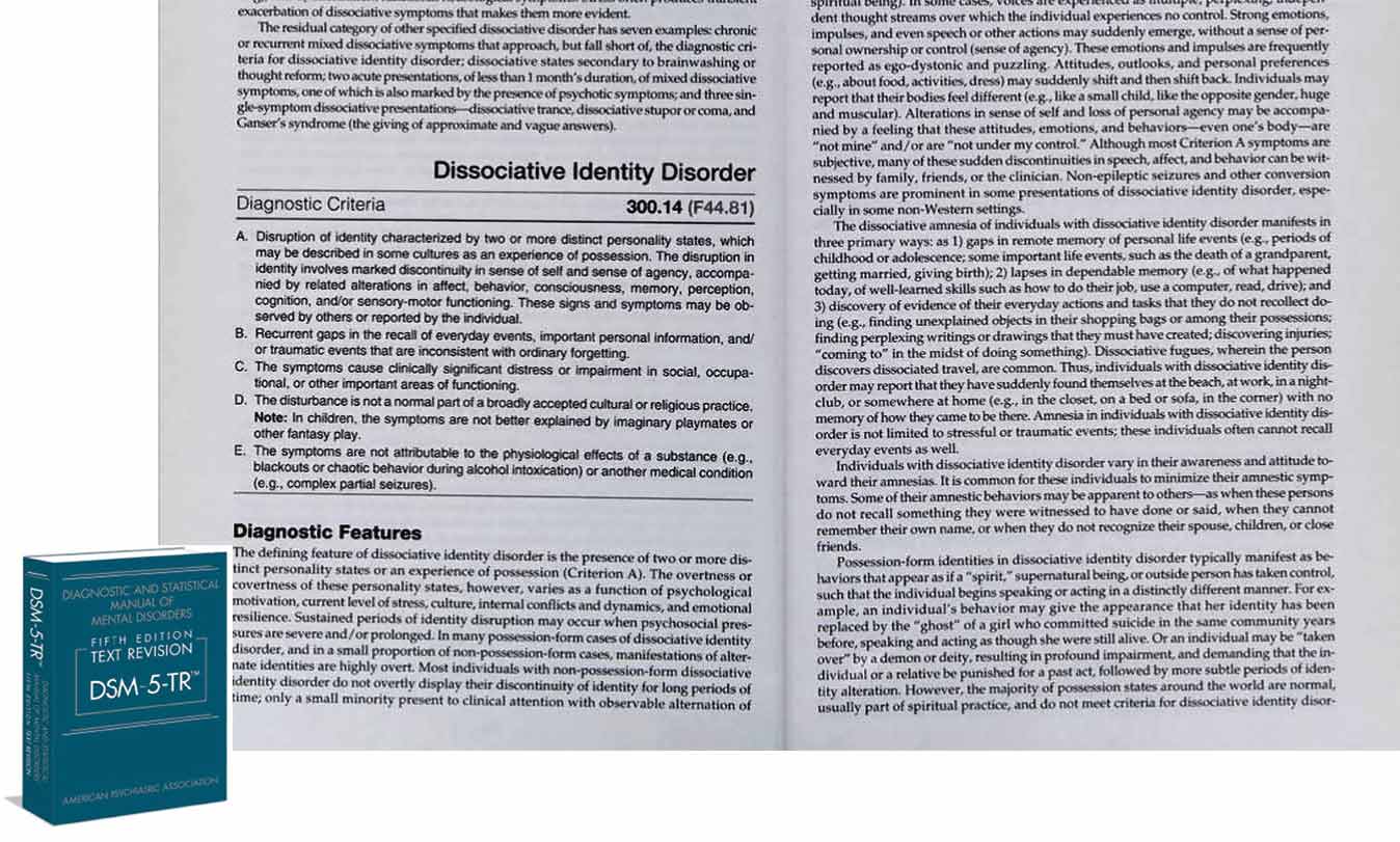 The latest DSM explains Dissociative Identity Disorder as the presence of two or more distinct personalities.