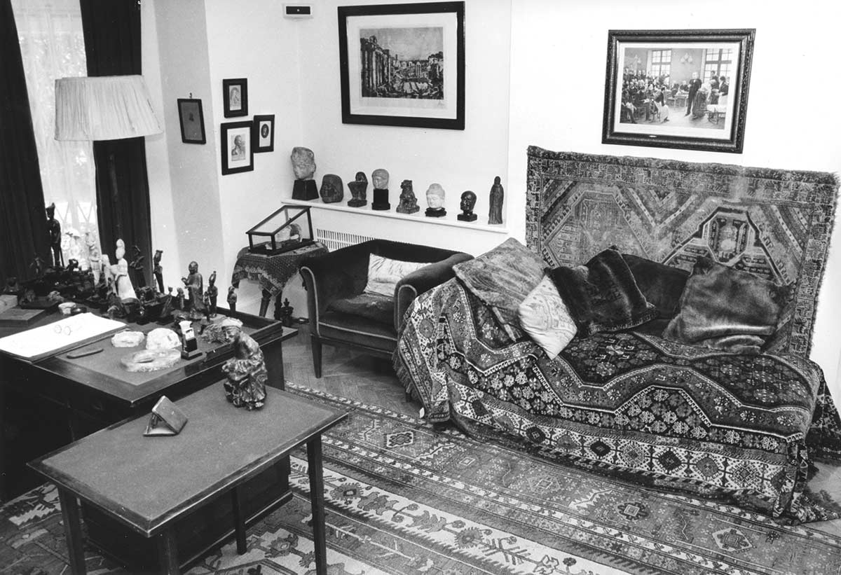 Sigmund Freud’s original analysis couch, on display at the Freud Museum London.